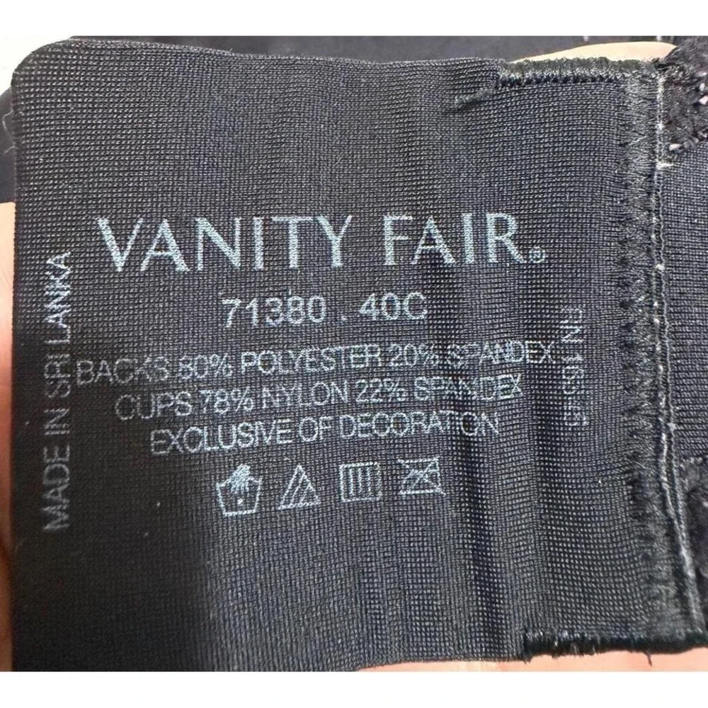 Vanity Fair Women's Size 40C Beauty Back Full Figure Wirefree Bra 71380 Black